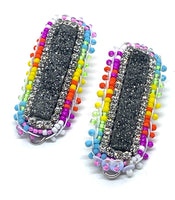 Hand Beaded Druzy Rainbow Detachable Moonstone Dangle Earrings