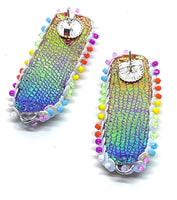 Hand Beaded Druzy Rainbow Detachable Moonstone Dangle Earrings