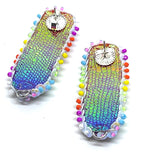 Hand Beaded Druzy Rainbow Detachable Moonstone Dangle Earrings