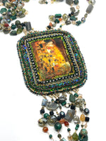 Hand Beaded Multistone Modular Klimt "The KIss" Statement Necklace