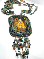 Hand Beaded Multistone Modular Klimt "The KIss" Statement Necklace