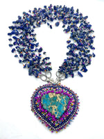 Hand Beaded Modular Lapis and Aqua Jasper Statement Necklace