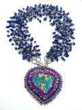 Hand Beaded Modular Lapis and Aqua Jasper Statement Necklace