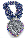 Hand Beaded Modular Lapis and Aqua Jasper Statement Necklace