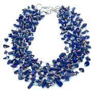 Hand Beaded Modular Lapis and Aqua Jasper Statement Necklace