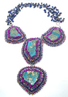 Hand Beaded Modular Lapis and Aqua Jasper Statement Necklace