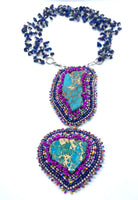 Hand Beaded Modular Lapis and Aqua Jasper Statement Necklace