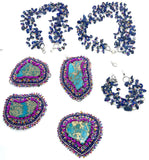 Hand Beaded Modular Lapis and Aqua Jasper Statement Necklace