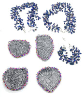 Hand Beaded Modular Lapis and Aqua Jasper Statement Necklace