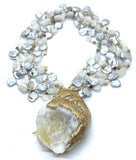 Hand Beaded Modular Opal and Pearl Spider Statement Necklace