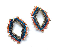 Hand Beaded Diamond Shape Dangle Hoop Drop Earrings