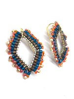 Hand Beaded Diamond Shape Dangle Hoop Drop Earrings