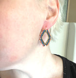 Hand Beaded Diamond Shape Dangle Hoop Drop Earrings