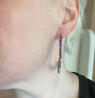 Hand Beaded Dangle Hoop Drop Earrings in Magenta/Gunmetal
