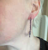 Hand Beaded Dangle Hoop Drop Earrings in Magenta/Gunmetal