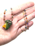 Crazy Fire Two Sided Opal on Multicolor Rosary Chain