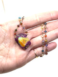 Crazy Fire Two Sided Opal on Multicolor Rosary Chain
