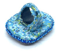 Hand Beaded Aqua Jasper Blue Ombre Multicolor Floral Band Ring Sz 10