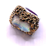 High Quality Raw Ethiopian Opal and Agate Sparkle Bling Ring