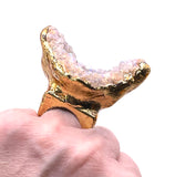Brilliant Halo Amethyst Geode Half Statement Ring with Gold Leaf Accent Details