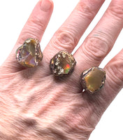 Adjustable 14kt Gold Double Finger Color Shifting Opal Ring