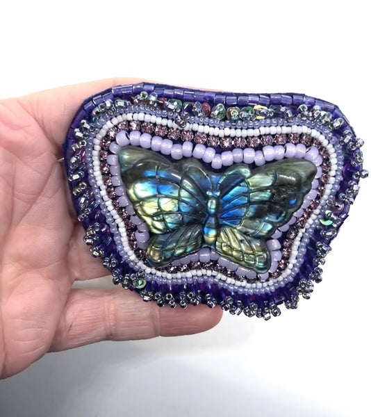 Preorder Beaded Labradorite Butterfly Necklace or Belt Buckle