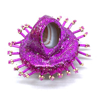 Hand Beaded Hot Pink Eyelash Trim Amethyst Cluster Holographic Statement Ring Sz 7