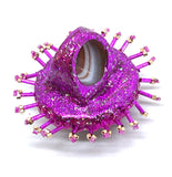 Hand Beaded Hot Pink Eyelash Trim Amethyst Cluster Holographic Statement Ring Sz 7