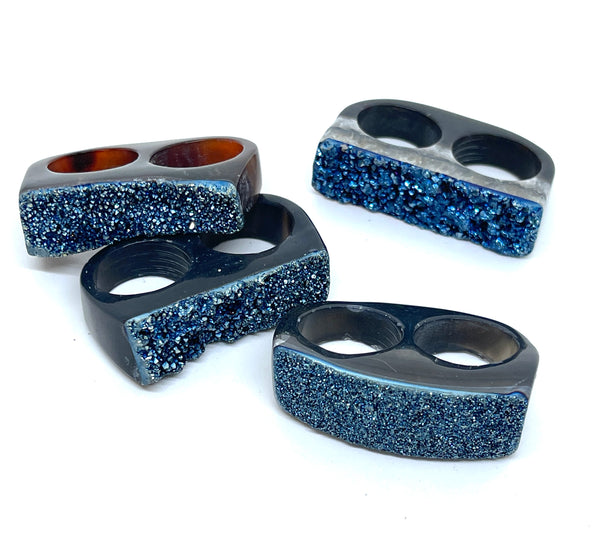 Double Finger Brilliant Druzy Rings in Midnight