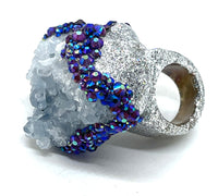Raw Celstite Cluster Sparkle Bling Statement Ring sz 11