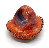 Hand Beaded Red Orange Jasper Orange & Gold Multicolor Glitter Band Ring  Sz 8.5/9