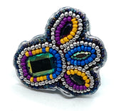 Hand Beaded Tribal Flower Stone Band Ring sz 7