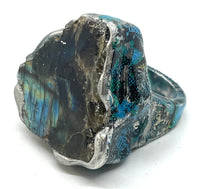 Oversized Labradorite Slab Snake Skin Statement Ring size 9