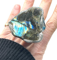 Oversized Labradorite Slab Snake Skin Statement Ring size 9