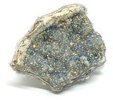 Double Finger Iridescent Unicorn Stone Band Ring with Pearl & Rhinestone Trim sz 11.5 & 12