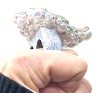 Double Finger Iridescent Unicorn Stone Band Ring with Pearl & Rhinestone Trim sz 11.5 & 12