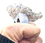 Double Finger Iridescent Unicorn Stone Band Ring with Pearl & Rhinestone Trim sz 11.5 & 12