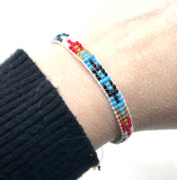 Adjustable Tribal Beaded Cuff Bracelet in White Multi