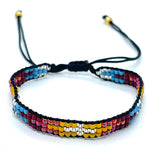 Adjustable Tribal Beaded Cuff Bracelet in Black & Red Multi