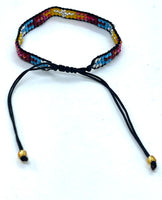 Adjustable Tribal Beaded Cuff Bracelet in Black & Red Multi