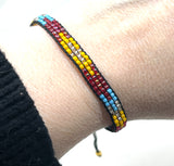 Adjustable Tribal Beaded Cuff Bracelet in Black & Red Multi