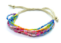 Adjustable Multilayered Rainbow Beaded Cuff Bracelet