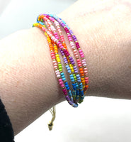 Adjustable Multilayered Rainbow Beaded Cuff Bracelet