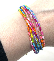 Adjustable Multilayered Rainbow Beaded Cuff Bracelet