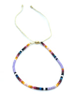 Adjustable Stackable Dainty Beaded Cuff Bracelet in Purple Combo