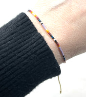 Adjustable Stackable Dainty Beaded Cuff Bracelet in Purple Combo