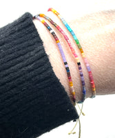 Adjustable Stackable Dainty Beaded Cuff Bracelet in Purple Combo