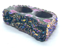 Rainbow Pink Rose Print & Rhinestone Double Finger Ring size 11.5/12