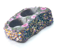 Rainbow Pink Rose Print & Rhinestone Double Finger Ring size 11.5/12
