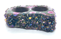 Rainbow Pink Rose Print & Rhinestone Double Finger Ring size 11.5/12